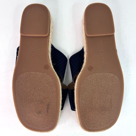 NWOB! Lucky Brand Gayte Espadrilles Slides Slip On Check Blue Sandals Sz 7.5 - Picture 8 of 12